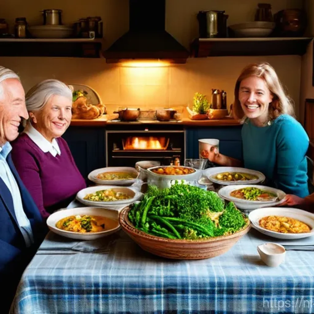 의식적 식사법의 문화적 차이 - **Prompt 1: Cozy Dutch Family Dinner**
    "A heartwarming scene of a diverse family, including pare...